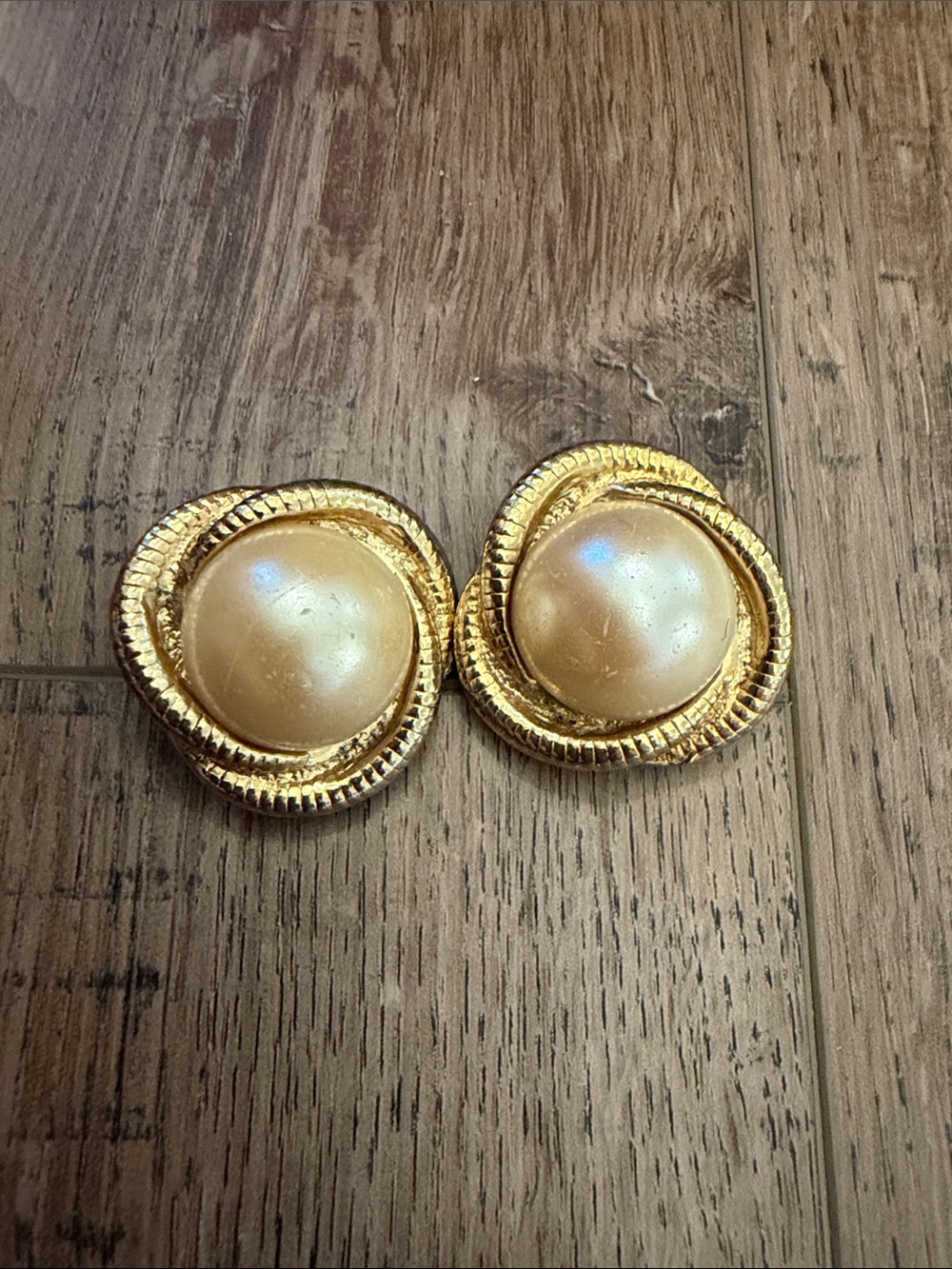 Vintage Gold Pearl Button Clip-On Earrings by